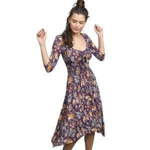 Maeve Anthropologie Womens Floral Print V Neck Maxi Dress Purple Size XS